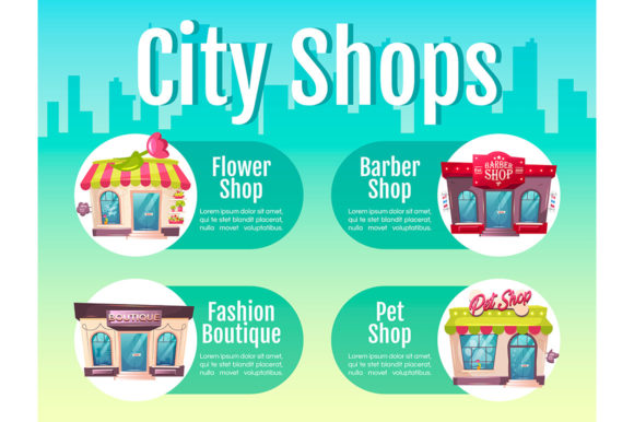 City Shop Flat Color Vector for Local Business Branding