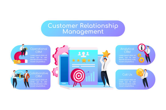 CRM Types Flat Color Vector Graphics for Infographics