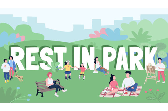 Rest in Park Word Concepts Flat Color Graphics for Editorial Use